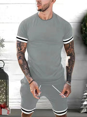 Men's Plus Size Round Neck Short Sleeve Top and Shorts Set - kinko