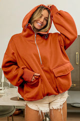 BiBi Half Zip Vintage Washed Fleece Hoodie - kinko