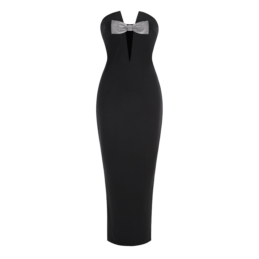 Off-shoulder Backless Super Deep V Bandeau Slim-fit Party Dress - kinko
