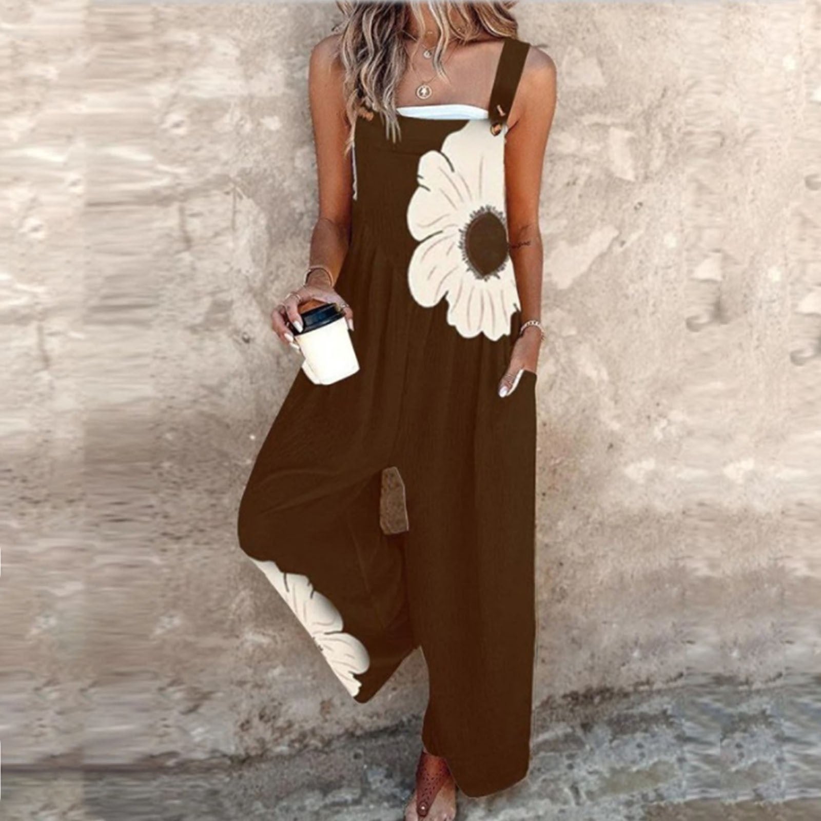 Women's Vintage Print Loose Sleeveless Jumpsuit - kinko