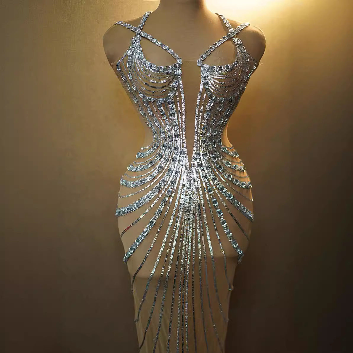 Rhinestone Feather Dress Banquet Women's Clothing - kinko