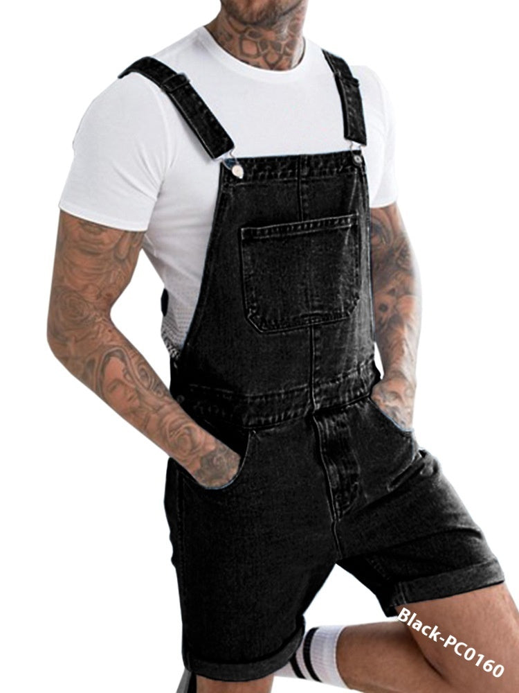 Youth Casual Mid-stretch Denim Suspender Pants - kinko