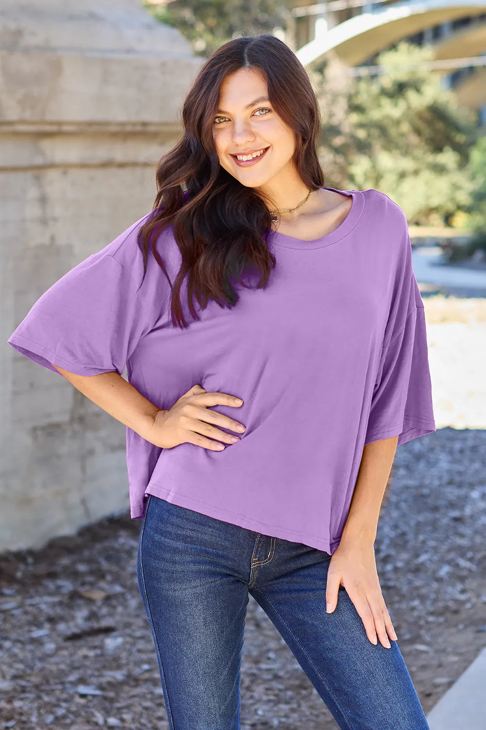 Basic Bae Bamboo Full Size Round Neck Drop Shoulder T-Shirt - kinko