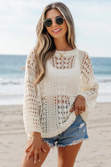 Hollow Out Drop Shoulder Sweater - kinko