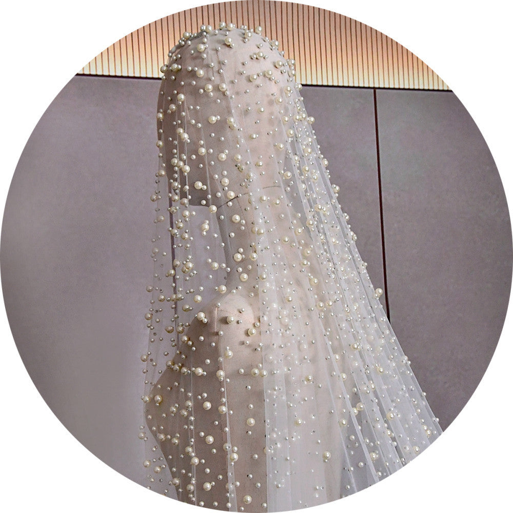 Luxury Heavy Industry Bridal Pearl Veil - kinko