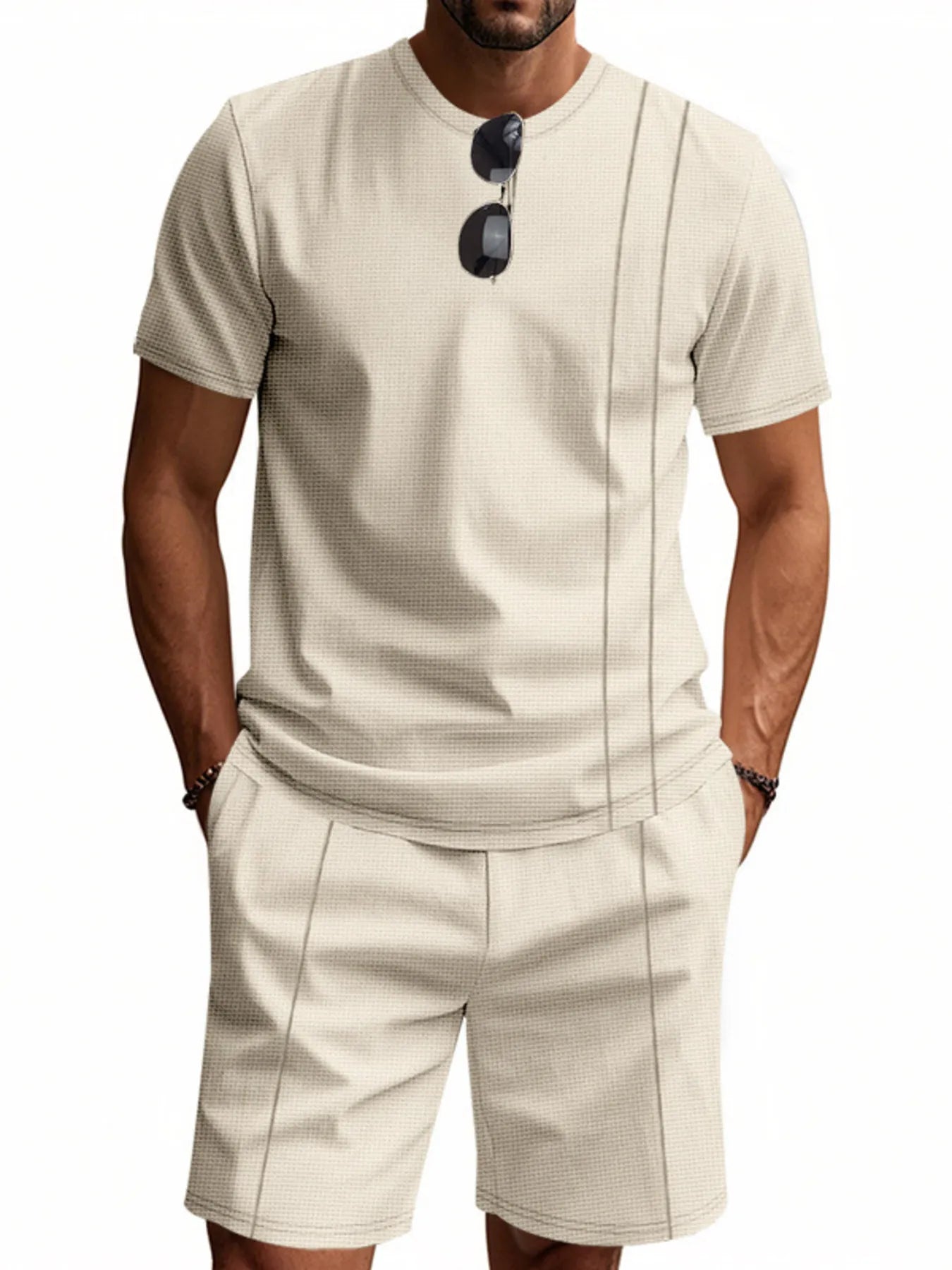 Men's Full Size Round Neck Short Sleeve Top and Shorts Set Plus Size - kinko