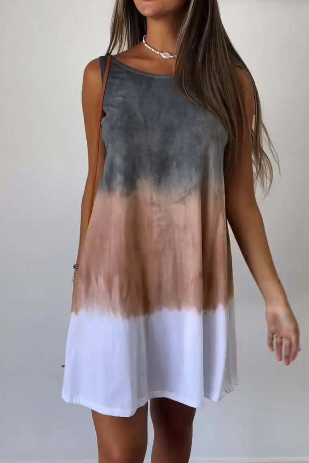 Full Size Tie-Dye Sleeveless Mini Tank Dress Plus Size - kinko