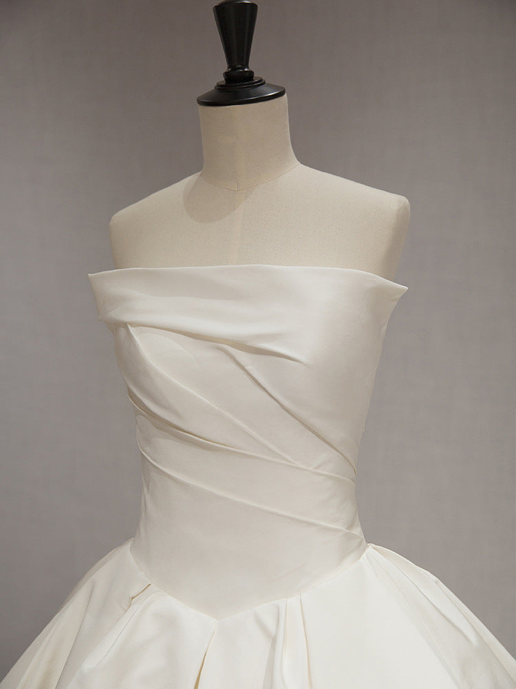 Women's Satin Tube Top Simple Elegant French Style Large Tail Elegant Wedding Dress - kinko