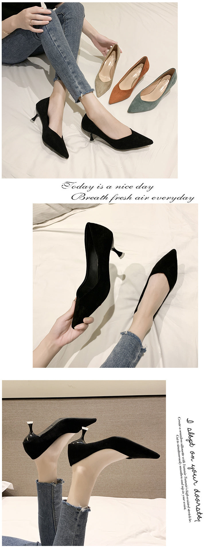 Single Mid-heel Suede Soft-soled High-heeled Shoes