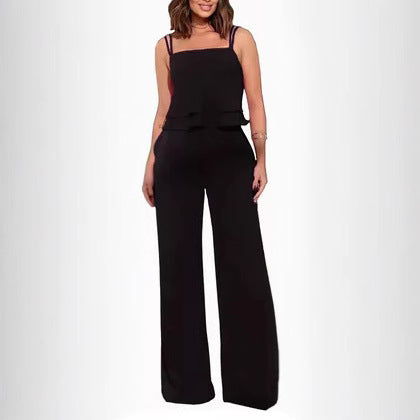 Sling Pure Color Rüschen Top Gerade Bein Hose Mode Anzug