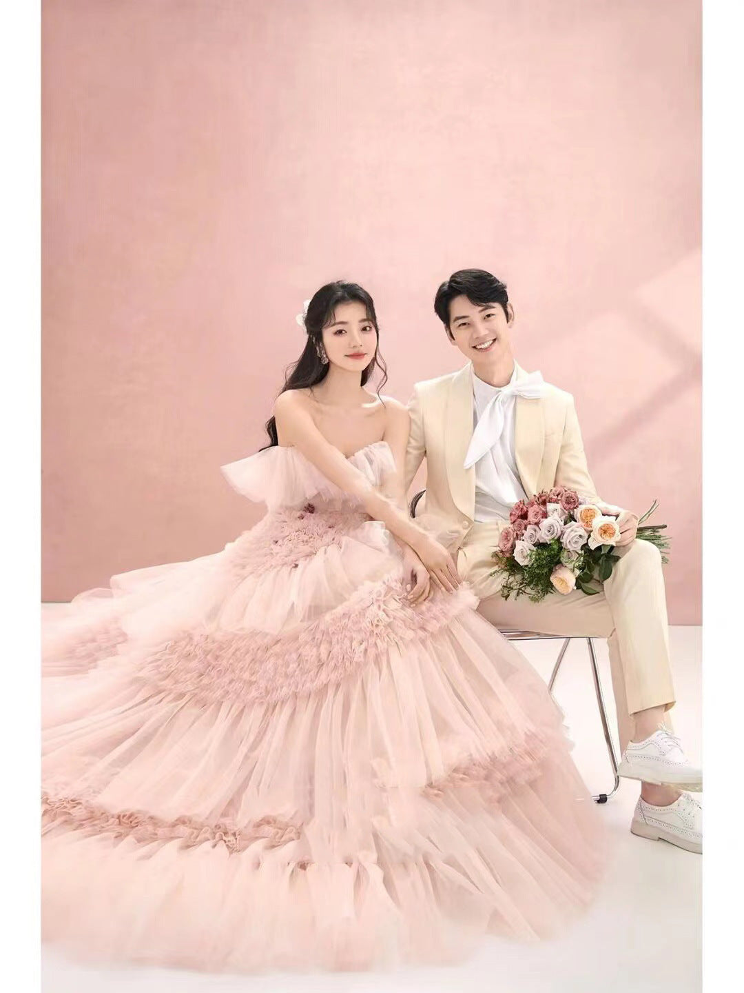 Street Photography Pettiskirt Colored Mesh Temperament Banquet Light Wedding Dress - kinko