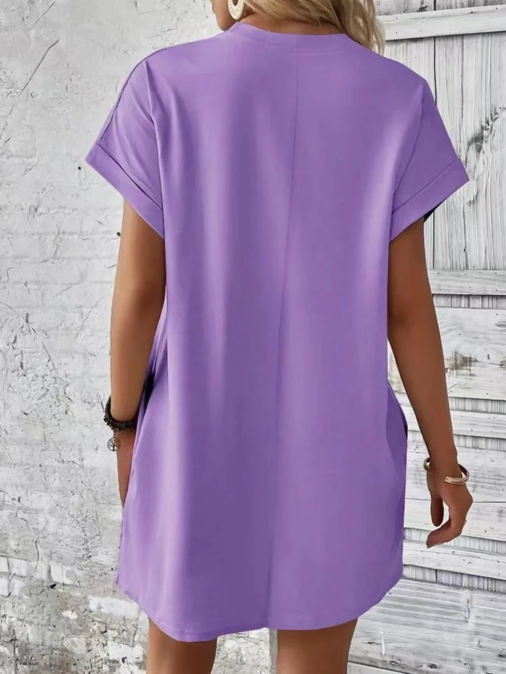 Pocketed Round Neck Short Sleeve Dress - kinko