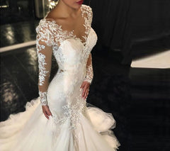 Trailing White Temperament Is Thin And Long Lace Wedding Dress - kinko