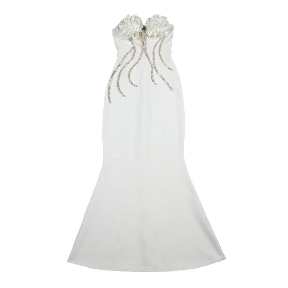 European And American Fashion New Style Temperament Socialite Flower Chain Strapless Long Type Evening Dress - kinko