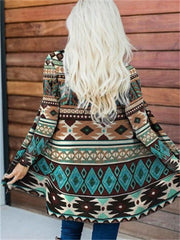 Ladies Printed Pattern Cardigan Fall Winter Casual Cozy Cape Jacket