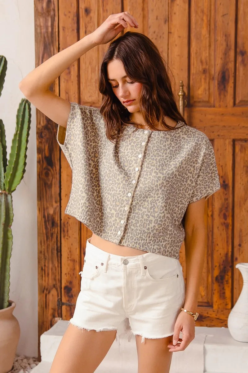 SO ME Leopard Print Button Front Sweater Cardigan - kinko