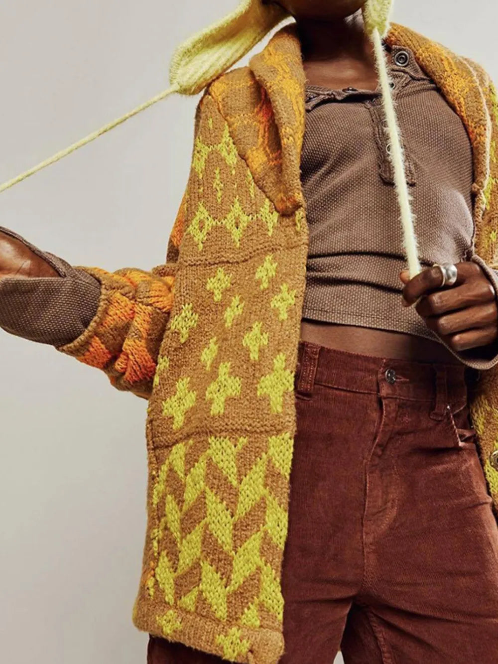 Collared Neck Long Sleeve Cardigan - kinko