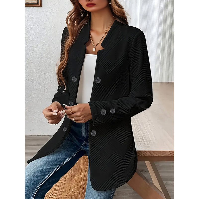 Women's Casual Business Open Front Cardigan Coat Long Sleeve Notch Collar Office Blazer Jacket - kinko