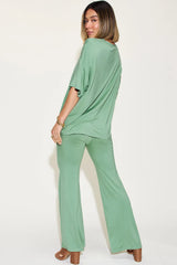 Basic Bae Full Size Bamboo Drop Shoulder T-Shirt and Flare Pants Set - kinko