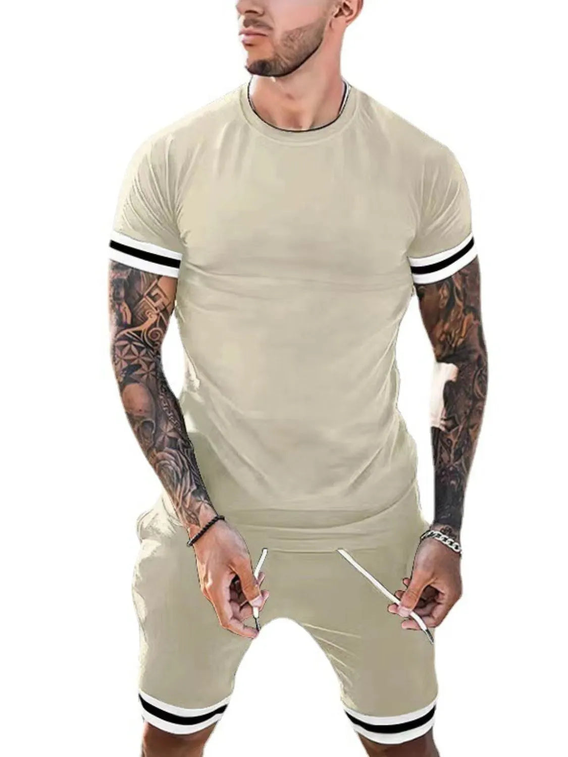 Men's Plus Size Round Neck Short Sleeve Top and Shorts Set - kinko