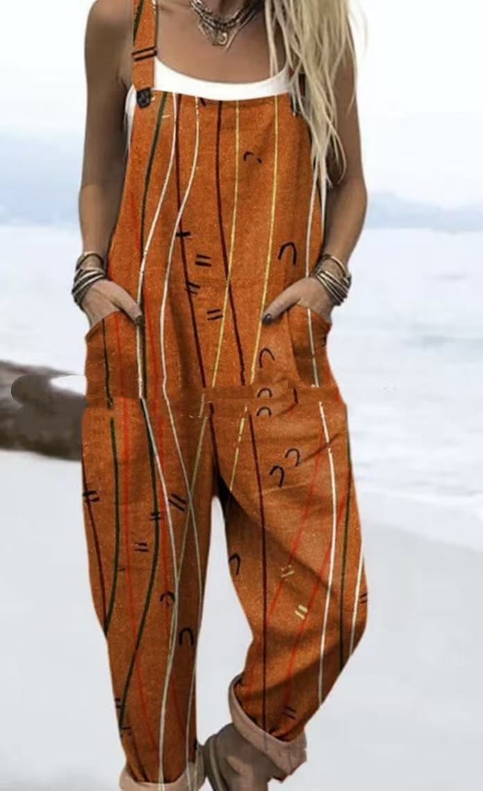Printed Pocket Women's Suspender Trousers - kinko