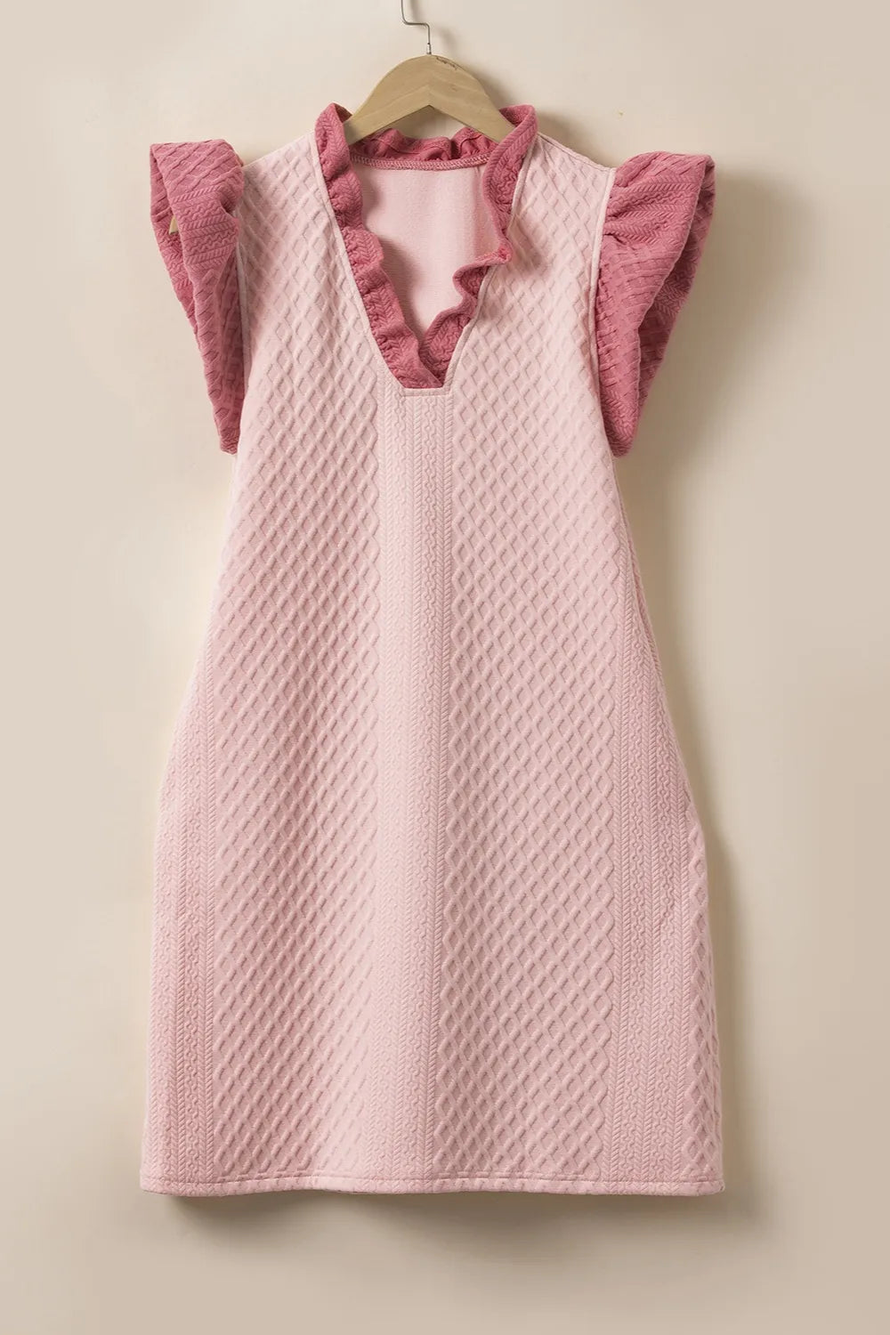 Ruffled V-Neck Cap Sleeve Mini Dress - kinko