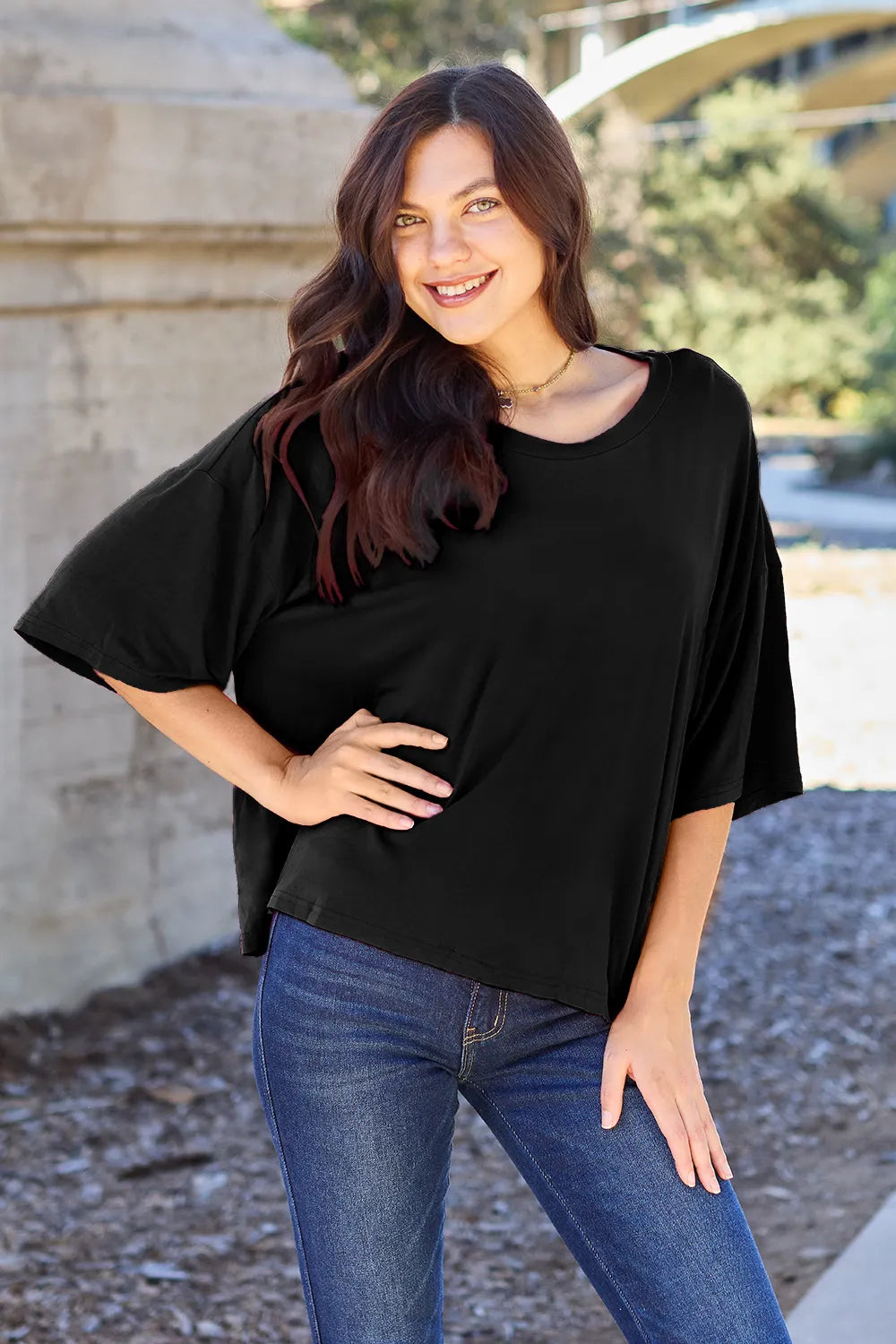 Basic Bae Bamboo Full Size Round Neck Drop Shoulder T-Shirt - kinko