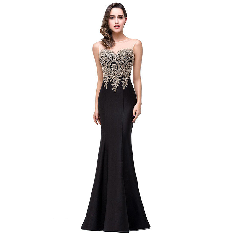 Amazon Europe dress sexy back hollow applique package hip dress fishtail skirt female perspective - kinko