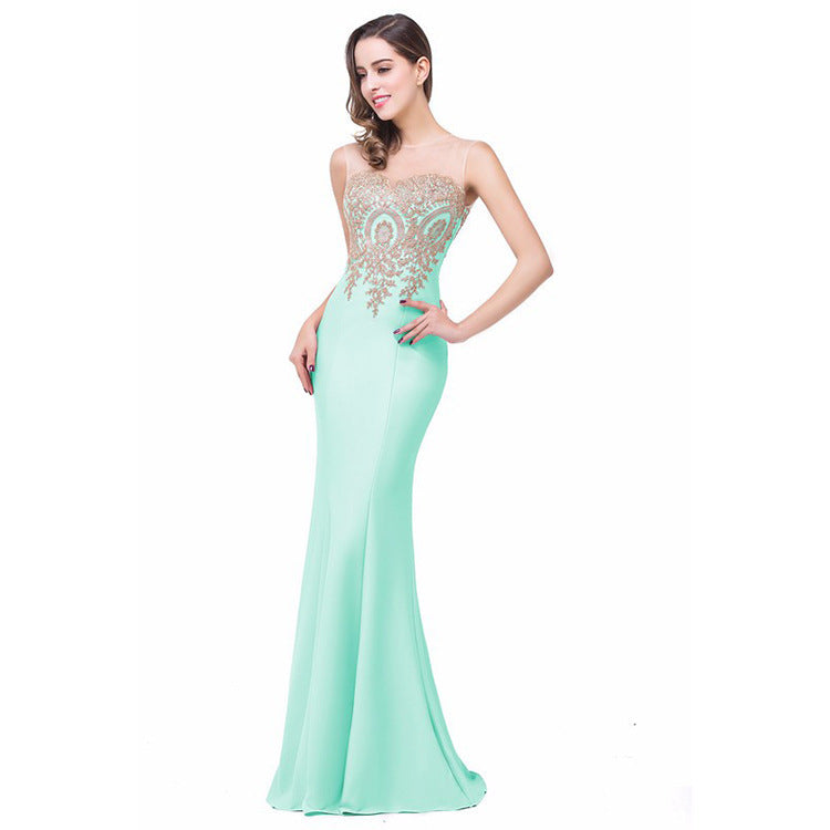Amazon Europe dress sexy back hollow applique package hip dress fishtail skirt female perspective - kinko