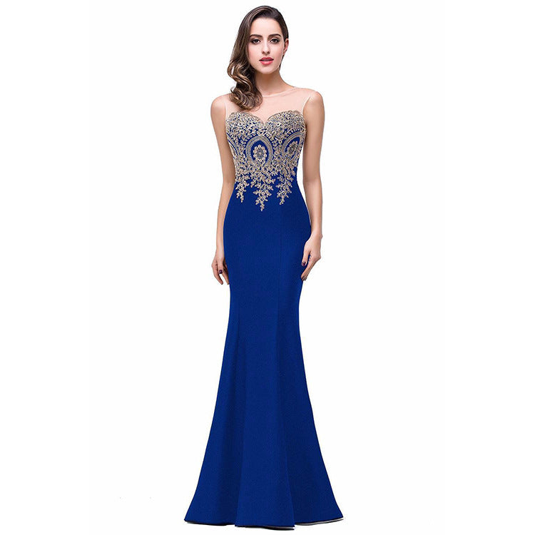 Amazon Europe dress sexy back hollow applique package hip dress fishtail skirt female perspective - kinko