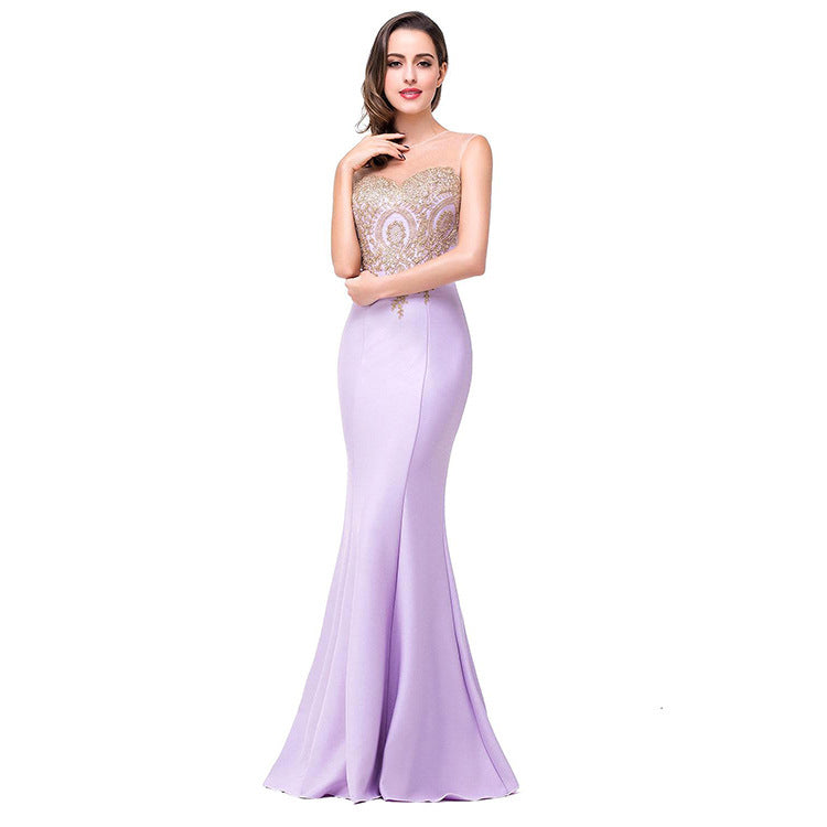 Amazon Europe dress sexy back hollow applique package hip dress fishtail skirt female perspective - kinko