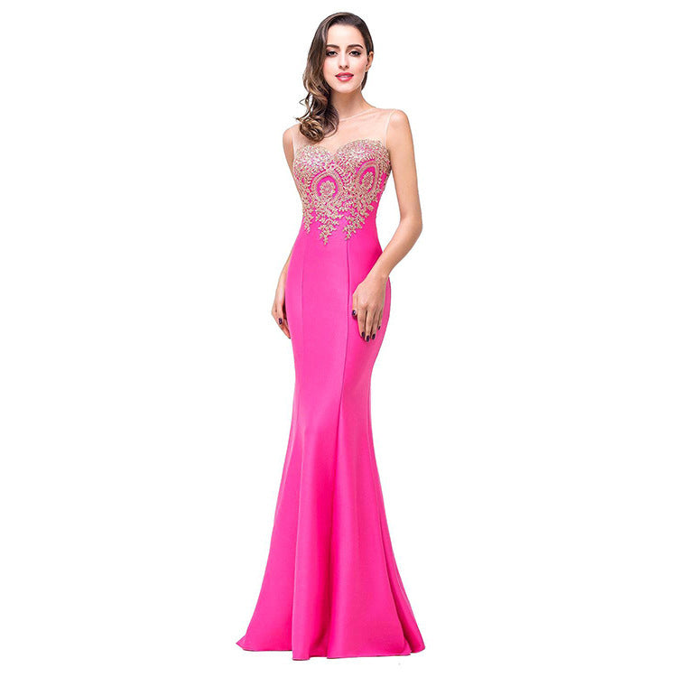Amazon Europe dress sexy back hollow applique package hip dress fishtail skirt female perspective - kinko