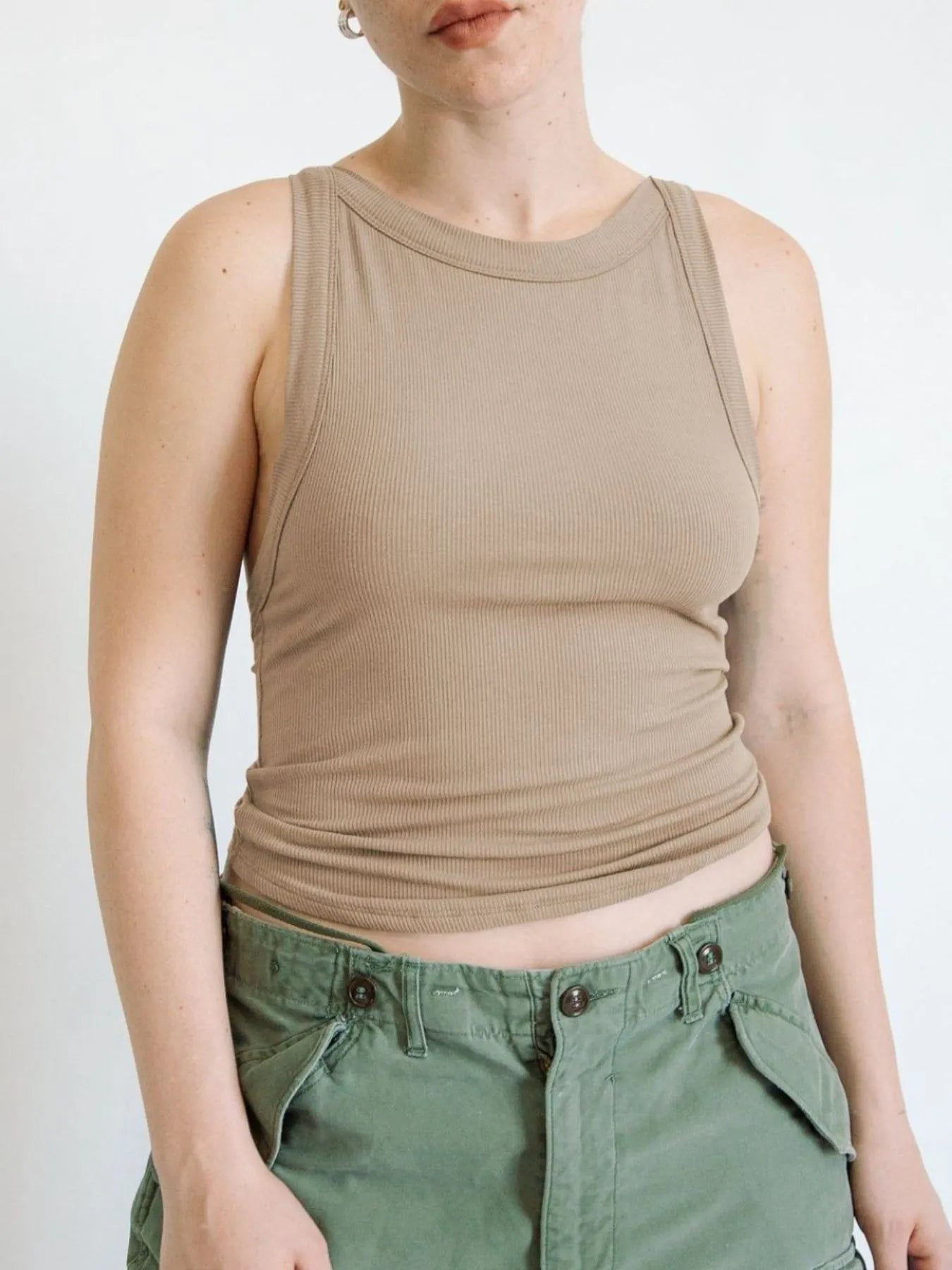 Asymmetrical Back Ribbed Crop Tank Top - kinko
