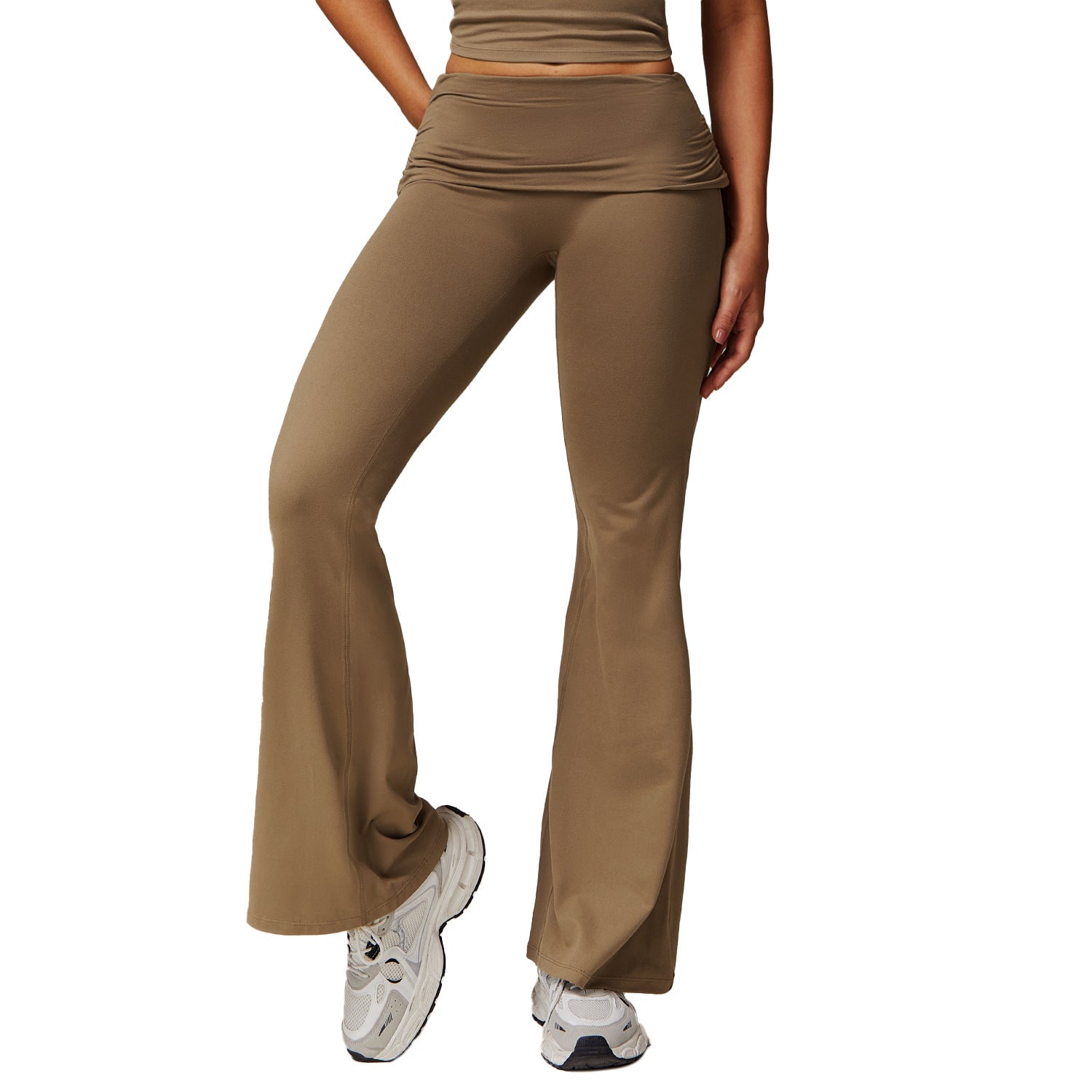 Wool Pleated Yoga Fold High Waist Running Sports Skinny Versatile Bell-bottom Pants Women - kinko