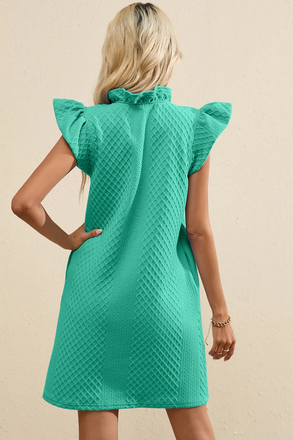 Ruffled V-Neck Cap Sleeve Mini Dress - kinko