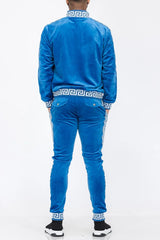 WEIV Men's Full Size Velour Zip Up Jacket and Drawstring Pants Set Plus Size - kinko