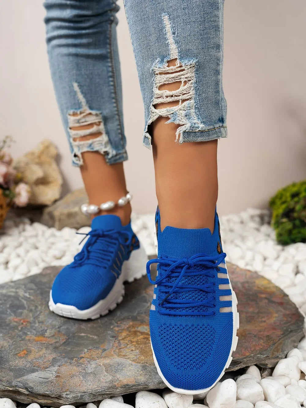 Cutout Leopard Lace Up Mesh Athletic - kinko