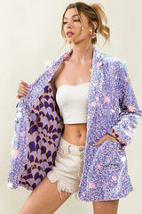 BiBi Velvet Sequins Patch Pockets Single Blazer - kinko