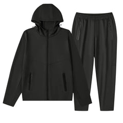 Men's Plus Size Drawstring Zip Up Hooded Top and Pants Set - kinko