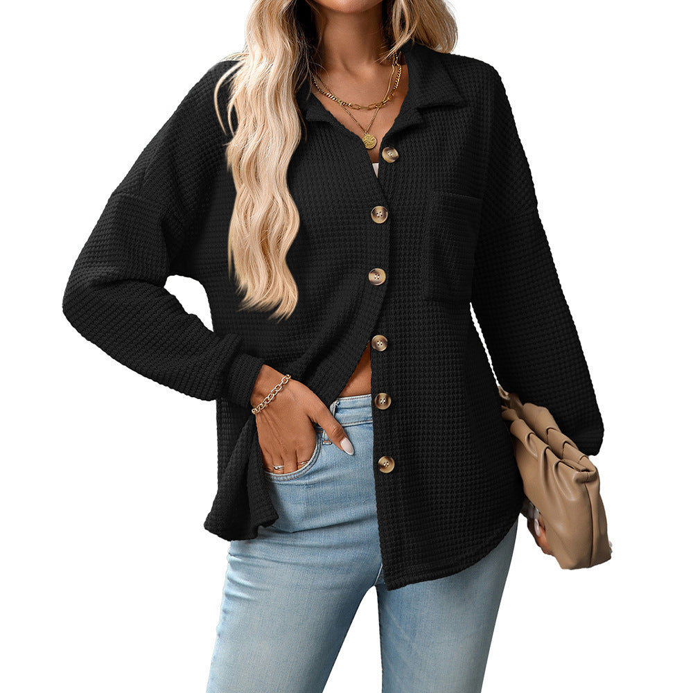 Loose Waffle Leisure Commute All-matching Shirt - kinko