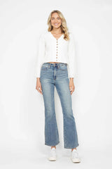 Judy Blue Full Size Tummy Control Back Embroidered Pocketed Bootcut Jeans Plus Size - kinko