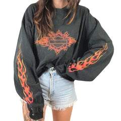 Round Neck Print Long Sleeves Sweater For Women Fall Winter Coat