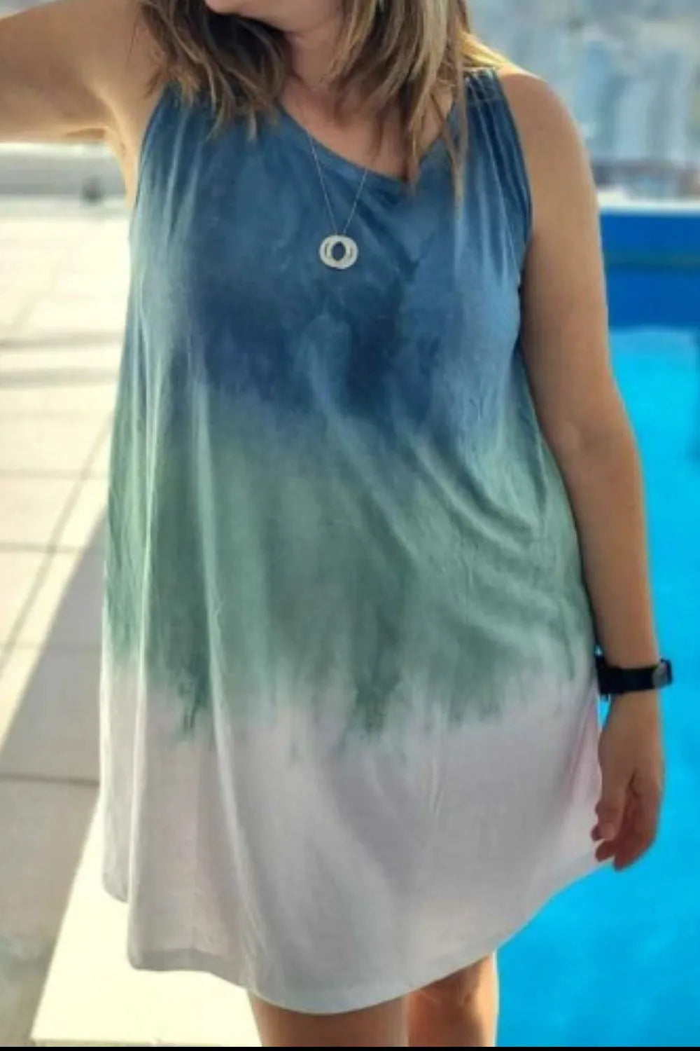 Full Size Tie-Dye Sleeveless Mini Tank Dress Plus Size - kinko