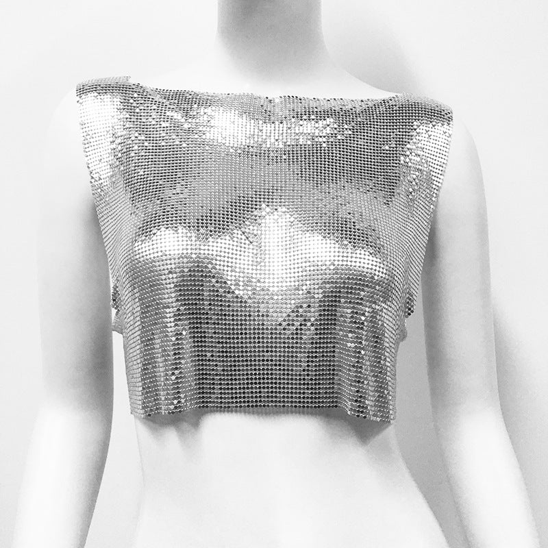 Women's Metal Sequins Top Sweet And Spicy Style Vest - kinko