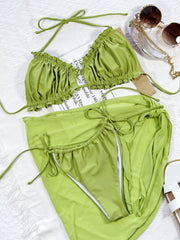 Frill Trill Halter Neck Three-Piece Swim Set - kinko
