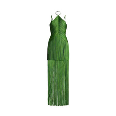 Green Halter Spaghetti Straps Tassel Dinner Ball Dress - kinko