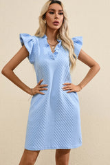Ruffled V-Neck Cap Sleeve Mini Dress - kinko