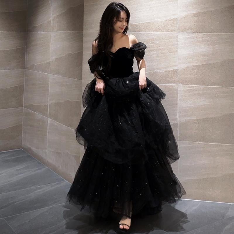 Black Evening Dress Light Luxury Minority French Style Pettiskirt - kinko