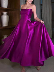 Satin Tube Top Full Skirt Dress - kinko