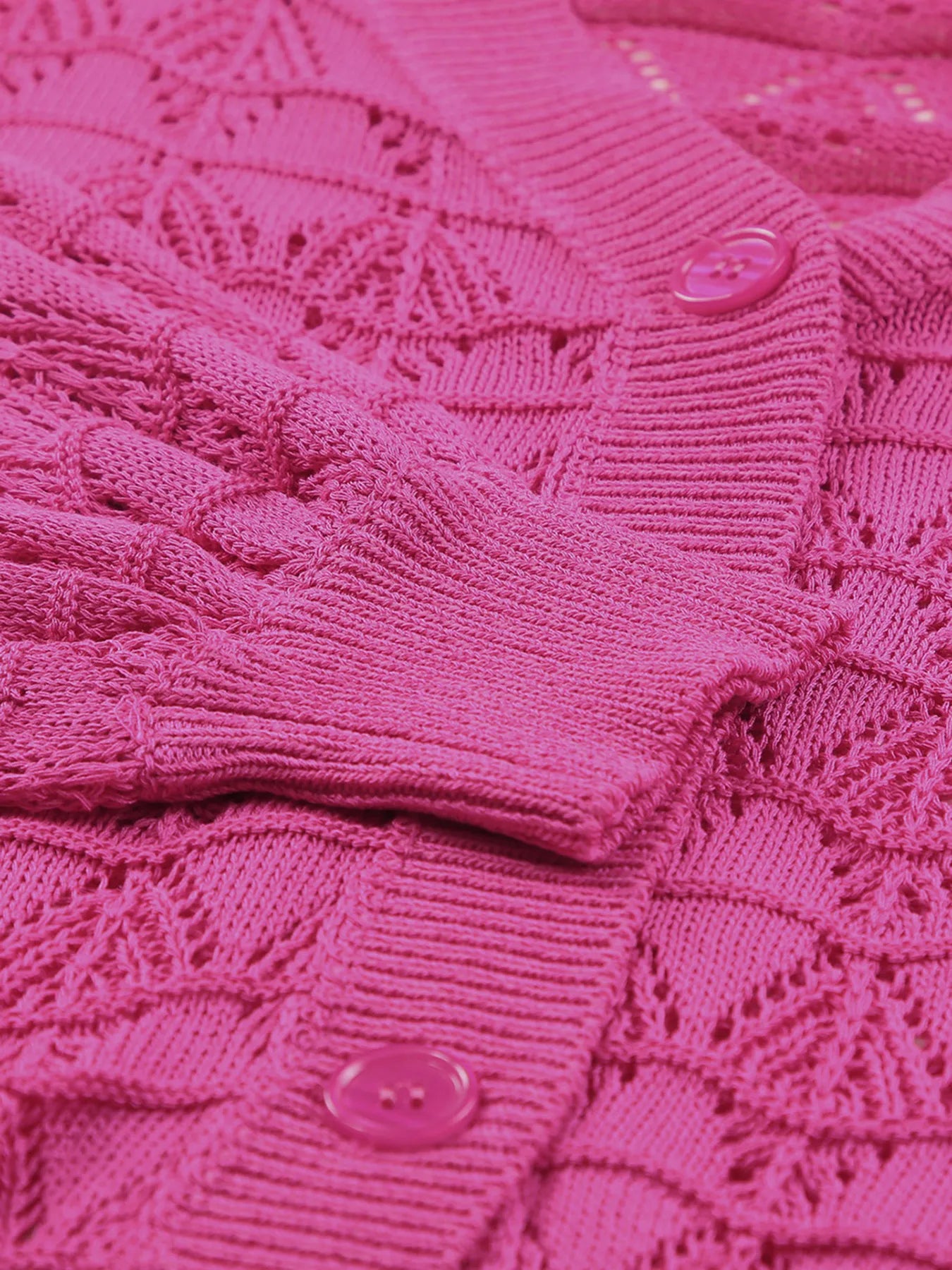 Buttoned Front Openwork Cardigan - kinko